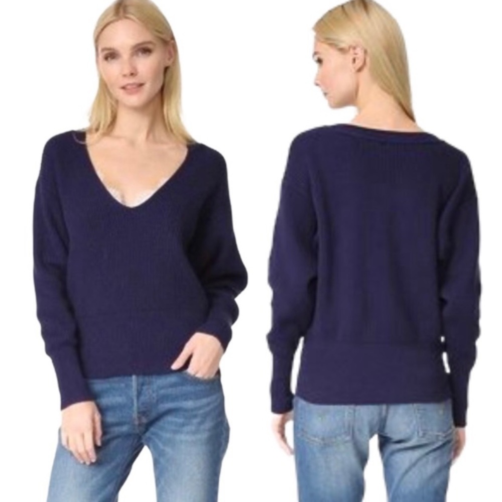 Free People Navy Allure V-Neck Pullover Sweater S